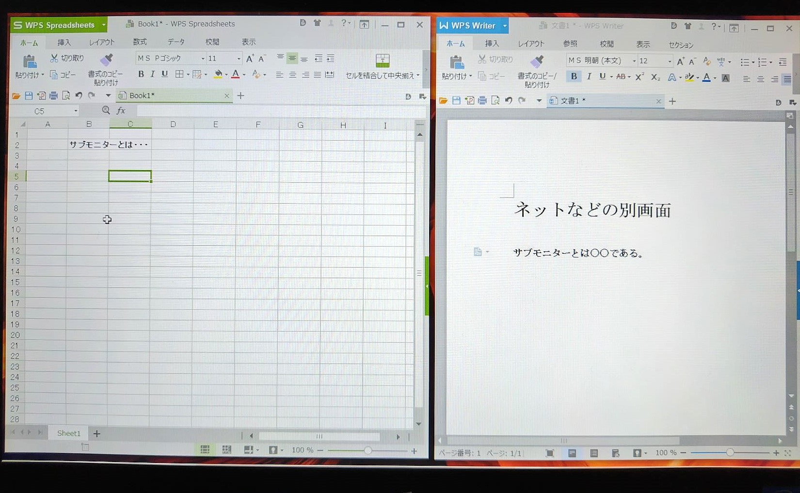 1つの画面に半分ずつ