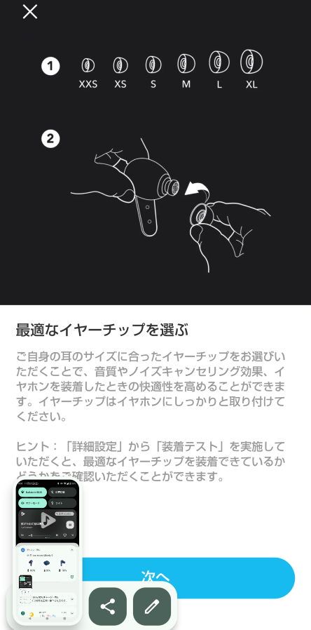 イヤーチップ確認