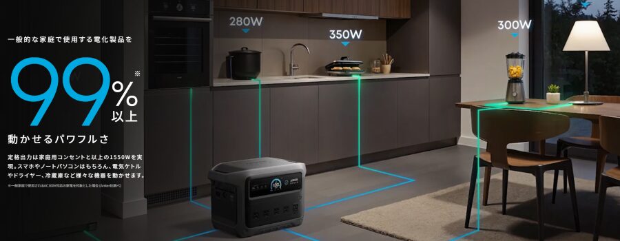 Anker Solix C1000 Gen 2とC2000 Gen 2の出力の違い「使える家電」